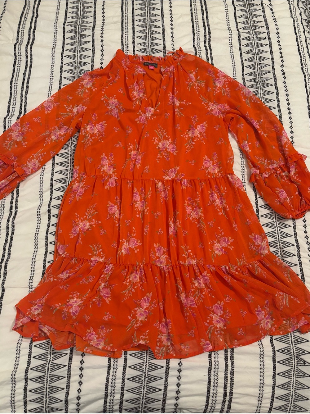 Vince Camuto Orange Floral Tiered Midi Dress